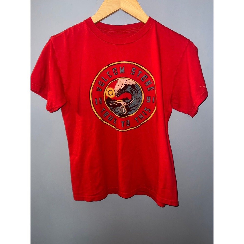 Volcom Boys Red Graphic T-Shirt Medium 12 True To This Stone Wave Short Sleeve